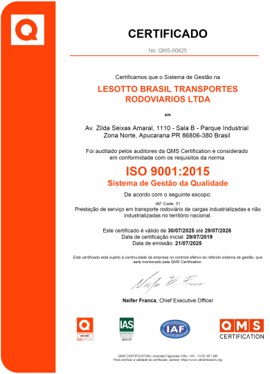 Prévia do Certificado ISO 9001 da Lesotto